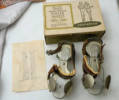 VTG Sears Rubber Wheeled Zip Fit-Keyless Roller Skates In Box W/Instructions • $20