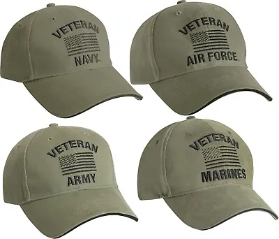 Olive US Vintage Veteran Low Profile Military USA Flag Vet Hat Baseball Dad Cap • $17.99