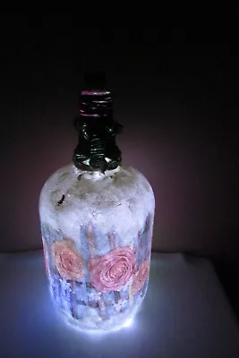 Vase Multi Coloured  LED Light  Upcycled Bottle Handmade Decoupage Ornament • £6.50