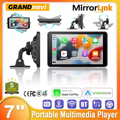 Portable 7” Multimedia Car Stereo Wireless Carplay Android Auto Radio MP5 Player • $92.49