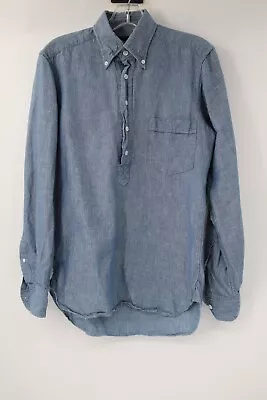 Drake's Shirt Mens Size XS Popover Button Down Blue Long Sleeve Cotton Linen • $55.96