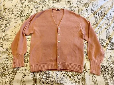 Vintage 50s 60s Montgomery Ward Pink Men's Cardigan Sweater Grunge Cobain Mod L • $22.99