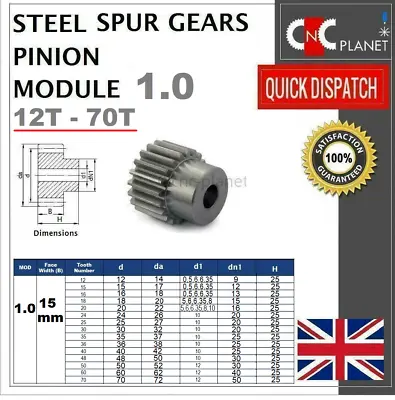 MODULE 1 15mm TOOTH FACE WIDTH EN8 STEEL SPUR GEAR PINION CNC PLASMA ROUTER UK • $62.03