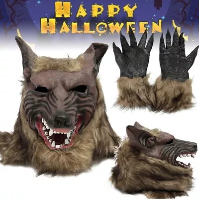 Halloween Scary Wolf Head Face Mask Werewolf Claw Gloves Cosplay Costume Props • $13.69