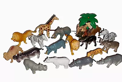 19 Plastic Zoo Animal Miniature Figures Lion Hippo Elephant Zebra Camel Rhino • $15