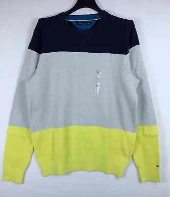 NEW Tommy Hilfiger Men’s Pullover Long Sleeve Sweater Navy/Gray/Yellow Size XL • $14