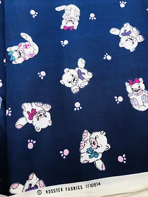 $30 • Buy Rosstex Fabrics Tossed Kittens Pink Paw Prints Navy Background Wide