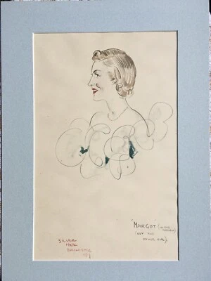 “Margot” Silver Mask Dorchester 1939 Crayons High Society Glamour Portrait • £60