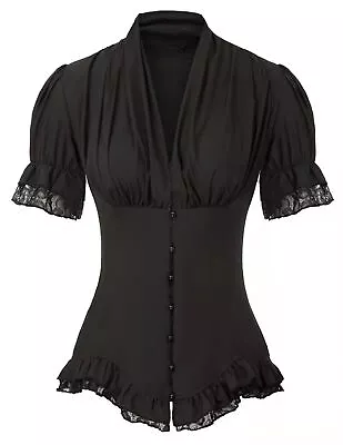 Women Victorian Puff Sleeve Shirt Steampunk Gothic Lace Up Blouse T Shirt Tops • $17.49