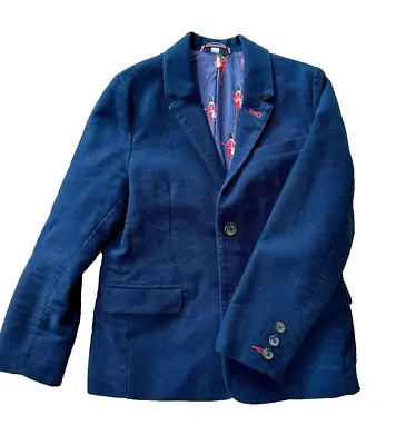Boys MINI BODEN Blue Blazer Patterned Lining Jacket Dressy Sz 7-8Y 138 Cm • $19