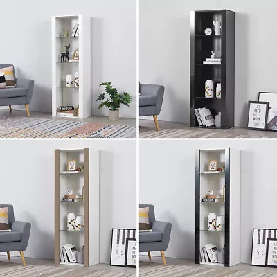 Modern Tall Cabinet Display Bookcase Shelving Units 3 Glass Shelves With LED • £89.99