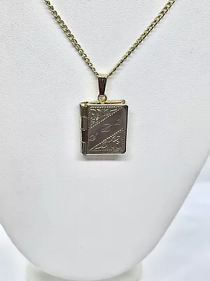 Vintage Goldtone Book Shaped Photo Locket Engraved Script Letter “D” Pendant 18” • $29.99