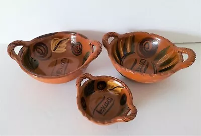 Vintage Mexican Red Clay Texcoco Handmade Pottery Nesting Bowls Set Terracotta • $45