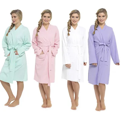 Ladies 100%  Cotton Waffle Dressing Gown Robe  S M L  • £16.99