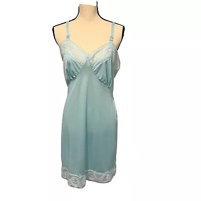 Vintage Orbit -Ladybird Blue Nylon Full Slip 38 • $22