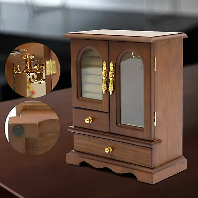 4 Layer Vintage Wooden Armoire Jewelry Box Necklace Rings Storage Case W/ Mirror • $28.80