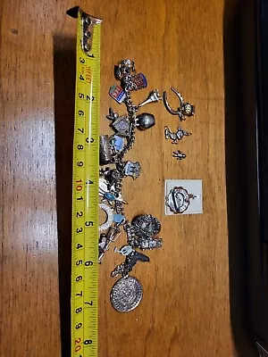 Vintage Charm Bracelet Loaded 21 Charms Sterling Silver Animals Travel + • $85