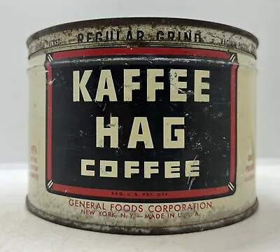 Vintage Kaffee Hag Coffee New York NY. Old Advertising 1LB. White Tin Can • $9.99