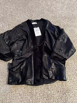 ZARA GIRLS KIMONO Black Velvet Size 9/10  SHIMMER  SEquin Blazer JackeT • $52.99