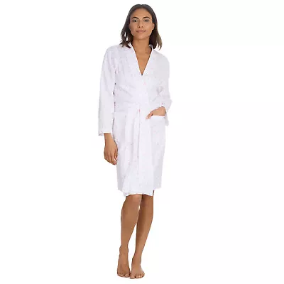 Ladies Jersey Dressing Gown Cotton Rich Long Sleeve Wrap Summer Lightweight • £16.95