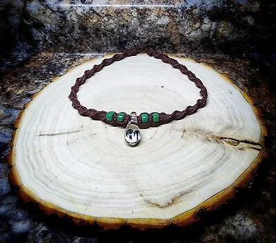 Hemp Necklace / Choker With Black Glass Double Mushroom Pendant  • $18.99