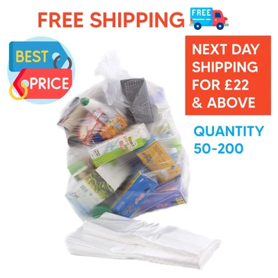£15.99 • Buy 200 Gauge Strong Clear Rubbish Bin Bags Refuse Sacks Virgin 18  X 29  X 39 