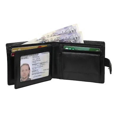 StarHide Mens RFID Real Leather Wallet ID Window Coin Purse Gift Boxed 835 Black • £16.99