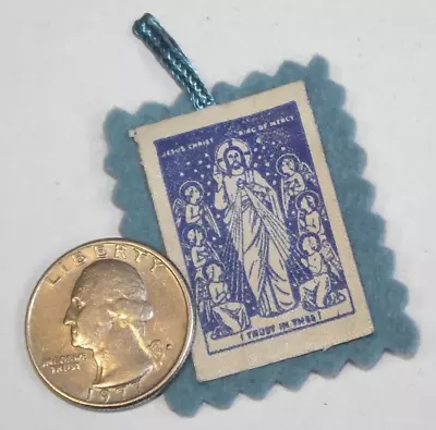 Vtg Religious Blue Scapular Badge Jesus Christ King Of Mercy I Trust In Thee! • $5