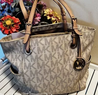 Michael Kors Jet Set Travel Top Zip Signature Monogram Tote Handbag For Women • $50