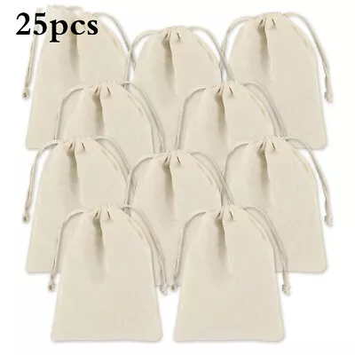 25pcs Drawstring Bags Cotton Linen Jewelry Candy Gift Storage Pouch Party Bag UK • £4.29