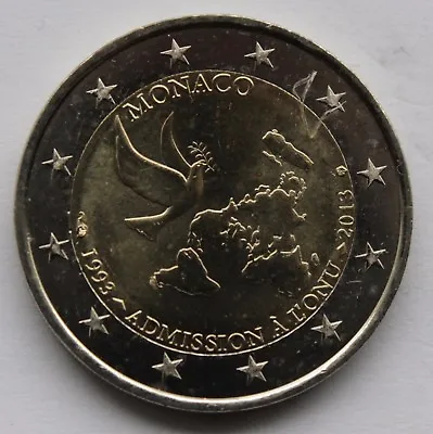  MONACO - 2 € Commemorative Coin 2013 - 20 Y Membership Of The United Nations • $9.95