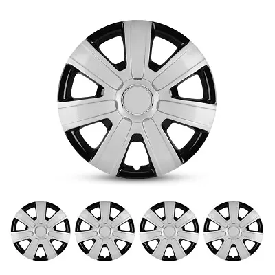 4PC 14  Silver Black Wheel Covers Snap On Full Hub Caps Fit R14 Tire & Steel Rim • $40.99