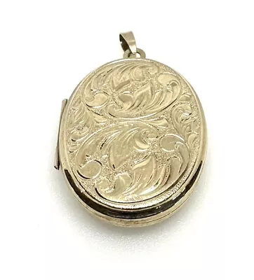 9ct Gold Locket Pendant 9K Yellow Gold Floral Locket Pendant Opens For Photos • £145