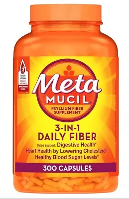 Metamucil Fiber 3-in-1 Psyllium Fiber Supplement 300 Capsules Exp. 05/2025+ • $27.50