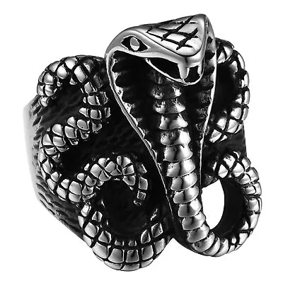 Vintage Punk Rock Stainless Steel Cobra Snake Band Ring Size 8-13 Men's Jewelry • $9.99