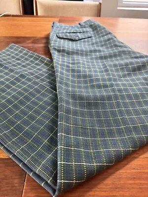 Vintage Majer Slacks Bell Bottoms Plaid Wool Pants Sz 32x30 Blue/Green TALON 70s • $40