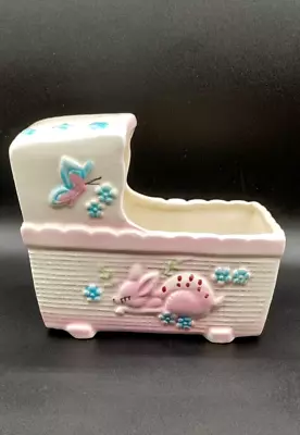 Vintage Planter Baby Deer Butterfly Flower Nursery Ceramic Haiti Cradle My Neil  • $8