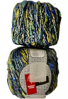 NEW Muench Yarns Cleo Blue/Green/Yellow Color M 381153 Lot 001 50g Viscose Metal • $15.50