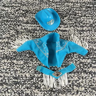 Barbie Western Stampin Fringe Jacket Belt Blue Cowboy Hat Cowgirl Accessories • $11.99