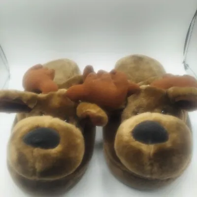 Moose Slippers Size 10 Brown And Tan Plush • $15