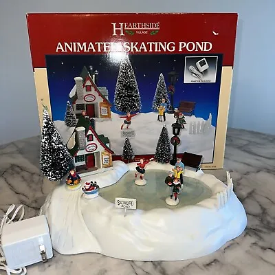 1995 LEMAX Animated Ice Skating Pond Hearthside Christmas Village WORKS 15pc VTG • $44.95