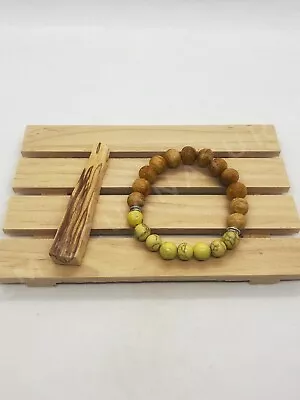 9mm Palo Santo With Yellow Howlite Beads Hand-crafted Bracelet EASTER SPECIAL • $14.99