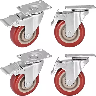 4 Inch Heavy Duty Swivel Caster Wheels With Brake Set Of 4 Industrial Locking  • $31.37