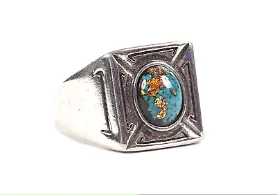 Men's Large Stainless Steel Ring With Turquoise Chips Gold Foil SIZE 11 1/2 • $30