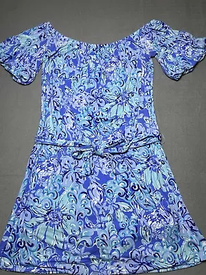 Lilly Pulitzer Large Samia Romper Off-the-Shoulder Dress Blue Green Teal Floral • $60