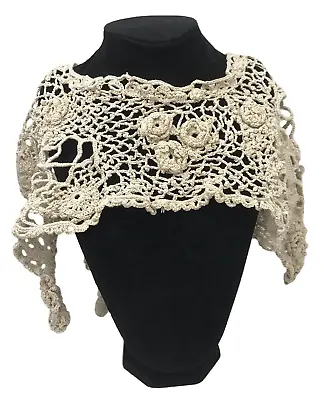 Antique Victorian Womens Irish Crochet Lace Collar Shawl Capelet Beige Ivory • $99.99