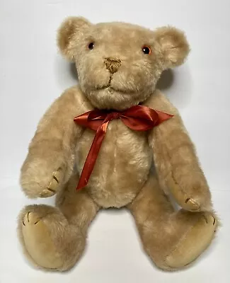 Vintage Fully Jointed Teddy Bear Amber Orange Eyes Stuffed Animal • $31.99