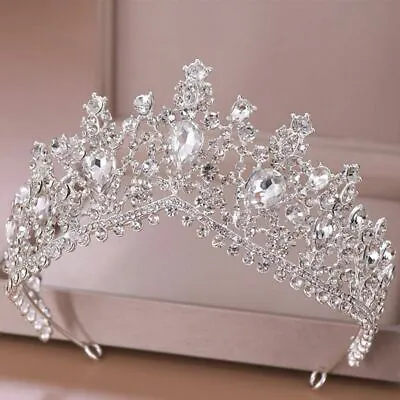 $18.99 • Buy Crystal Tiara Bridal Wedding Pearl Pageants Hair Crown Bride Headband Rhinestone