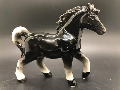 Vintage Porcelain Ceramic Black Horse White Legs Figurine Japan • $15