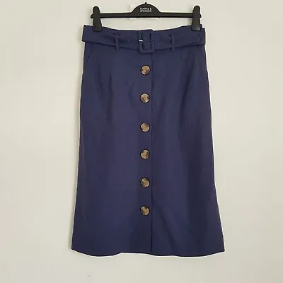 NEW Ex M&S 8-22 RRP £35 Navy Blue Belted Button Front Smart Midi Skirt • £10.95